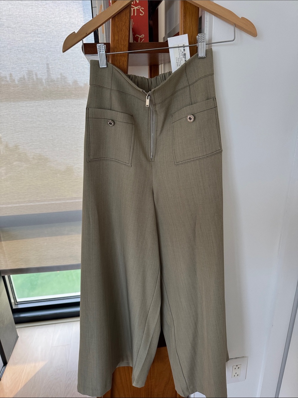 Pinkyotto Olive Green Wide-Leg Trousers with Front Patch Pockets